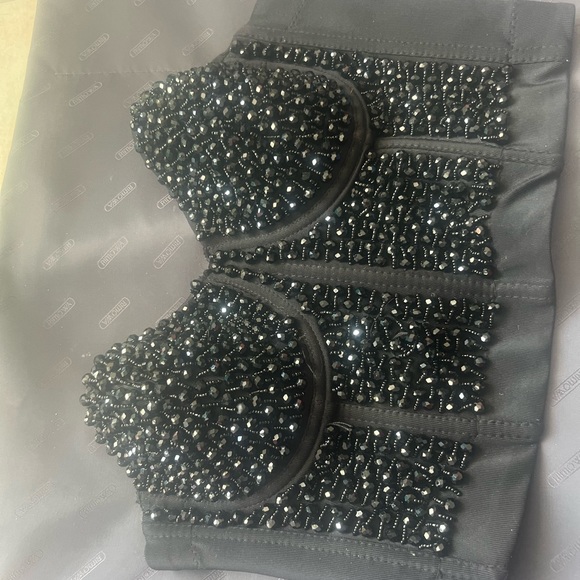 The Sang rhinestone dress shirt Beaded Bustier Bra Corset Crop Top - Picture 2 of 6